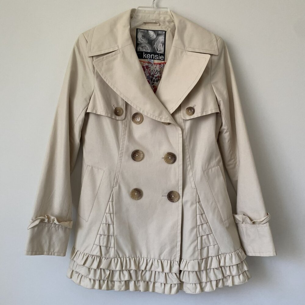 Kensie women's ruffle trench coat